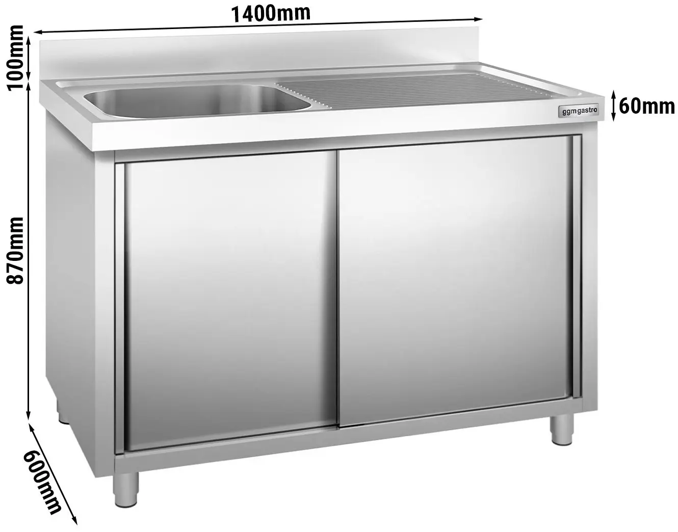 Masa-dulap cu chiuveta GGM Gastro SSK146BL1 (Inox) - 5