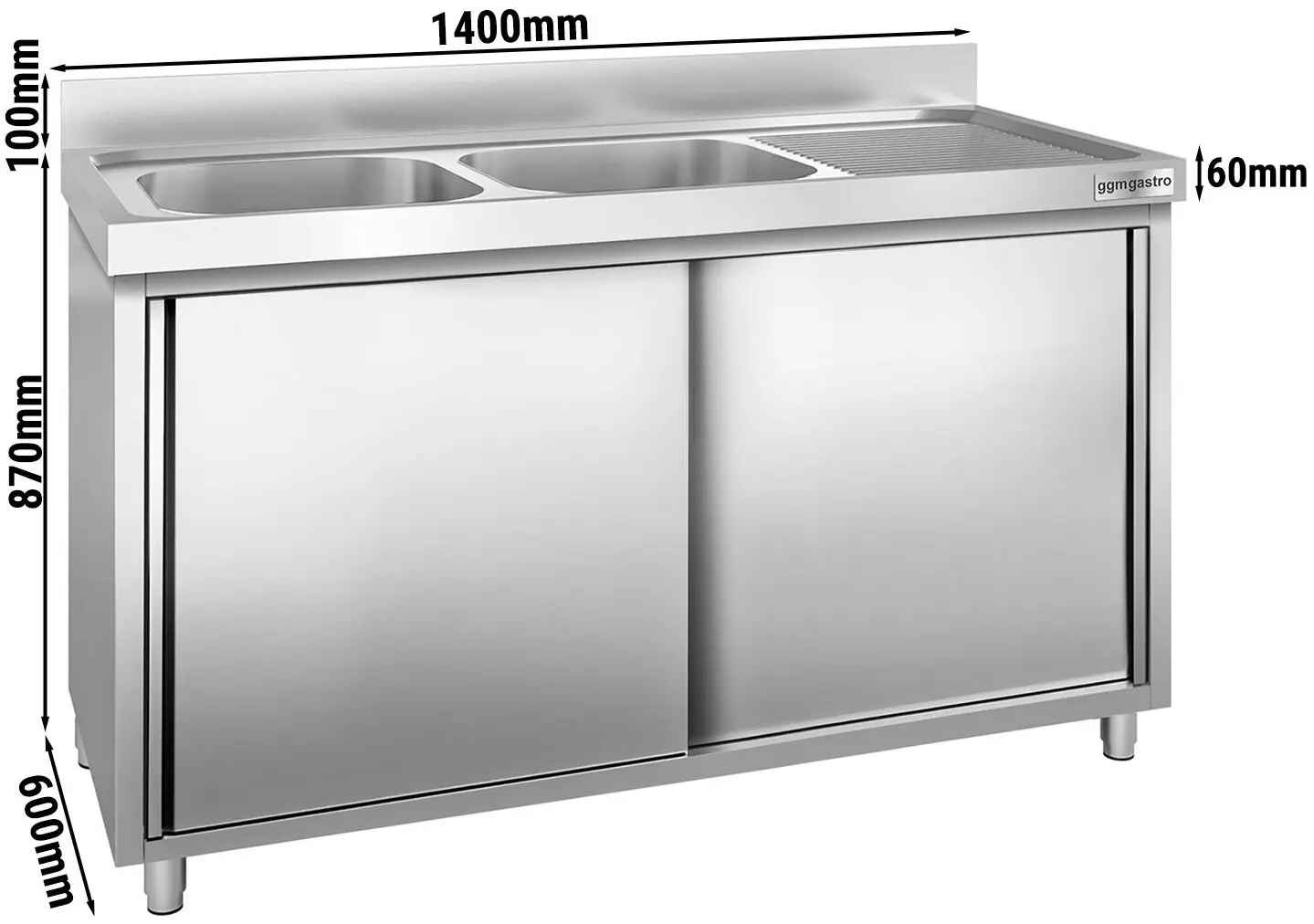 Masa-dulap cu chiuveta GGM Gastro SSK146BL2 (Inox) - 5