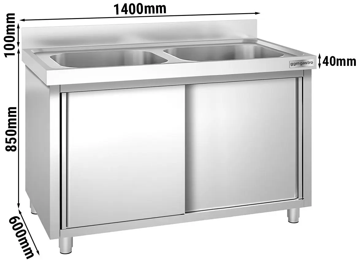 Стол-тумба с мойкой GGM Gastro SSK146BM2 (Inox) - 11