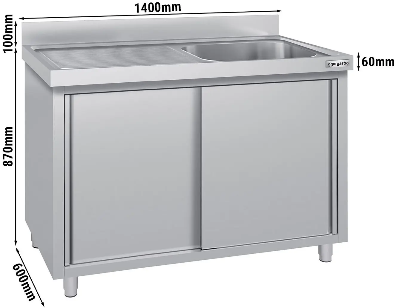 Masa-dulap cu chiuveta GGM Gastro SSK146BR1#ECO (Inox) - 5