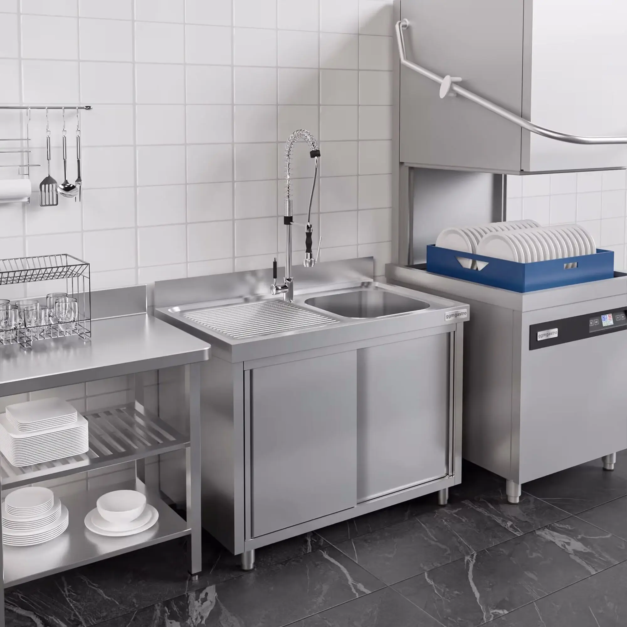 Masa-dulap cu chiuveta GGM Gastro SSK146BR1#ECO (Inox) - 7