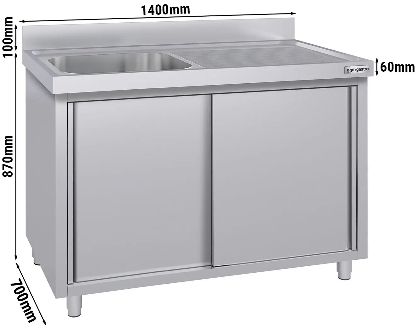 Стол-тумба с мойкой GGM Gastro SSK147BL1#ECO (Inox) - 5