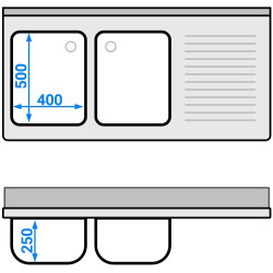 Стол-тумба с мойкой GGM Gastro SSK147BL2#ECO (Inox) Thumb