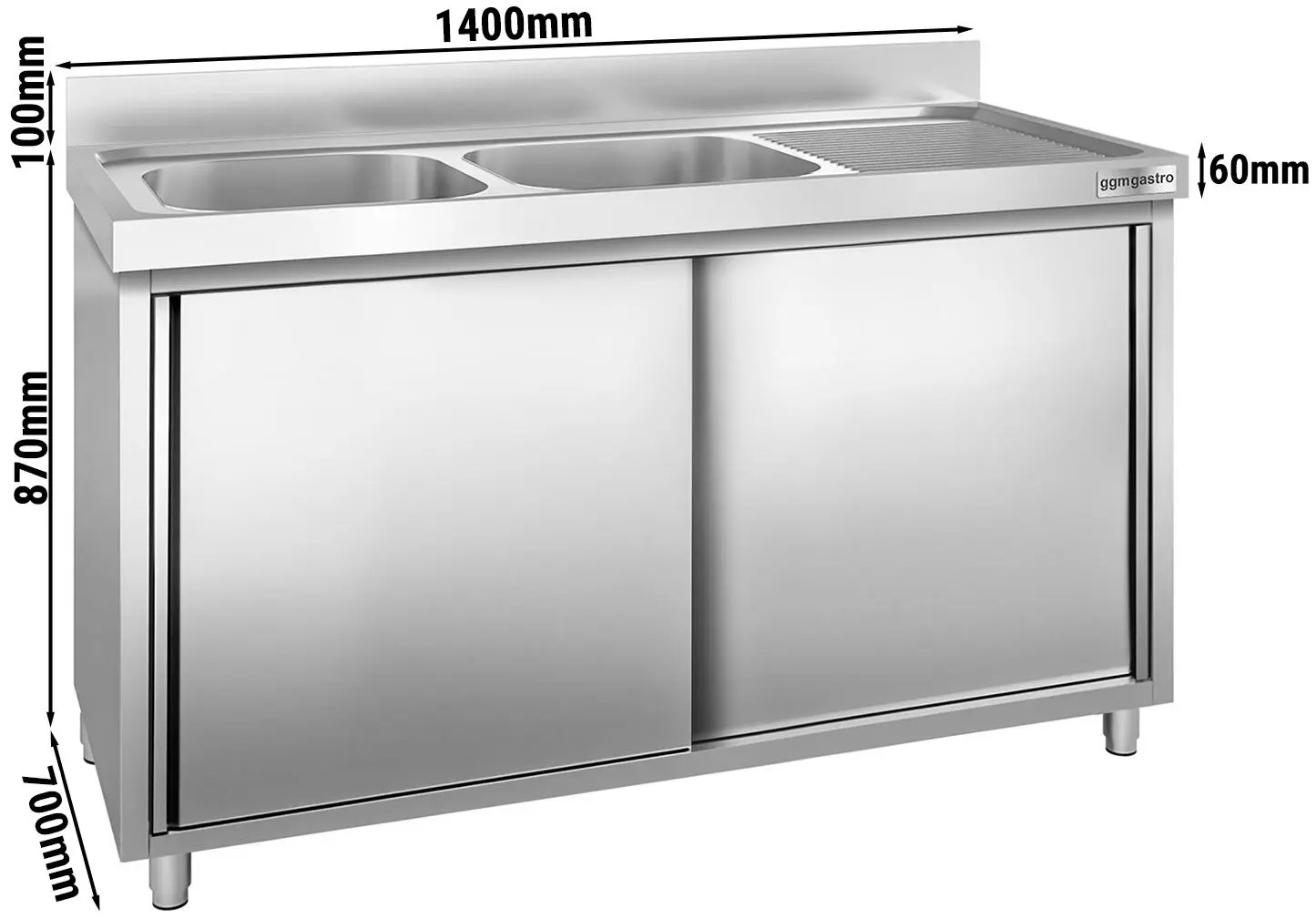 Стол-тумба с мойкой GGM Gastro SSK147BL2 (Inox) - 5