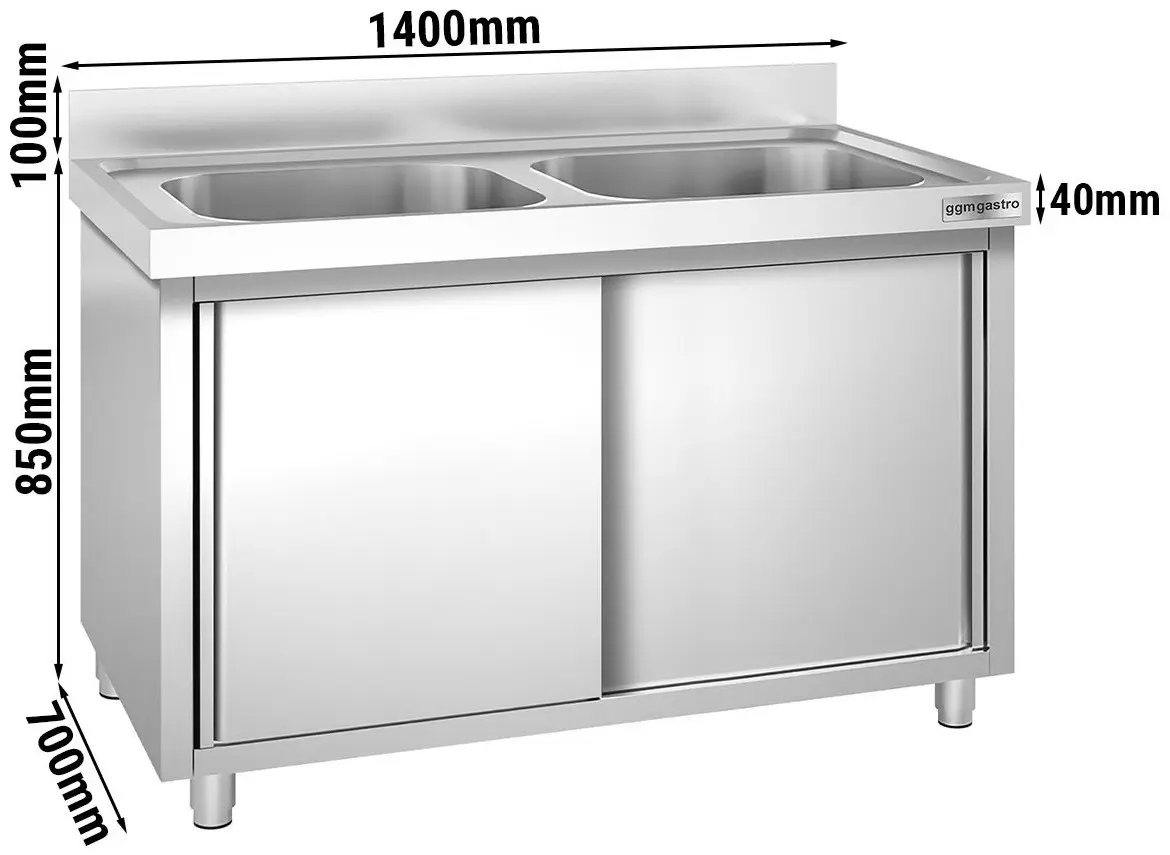 Стол-тумба с мойкой GGM Gastro SSK147BM2 (Inox) - 11