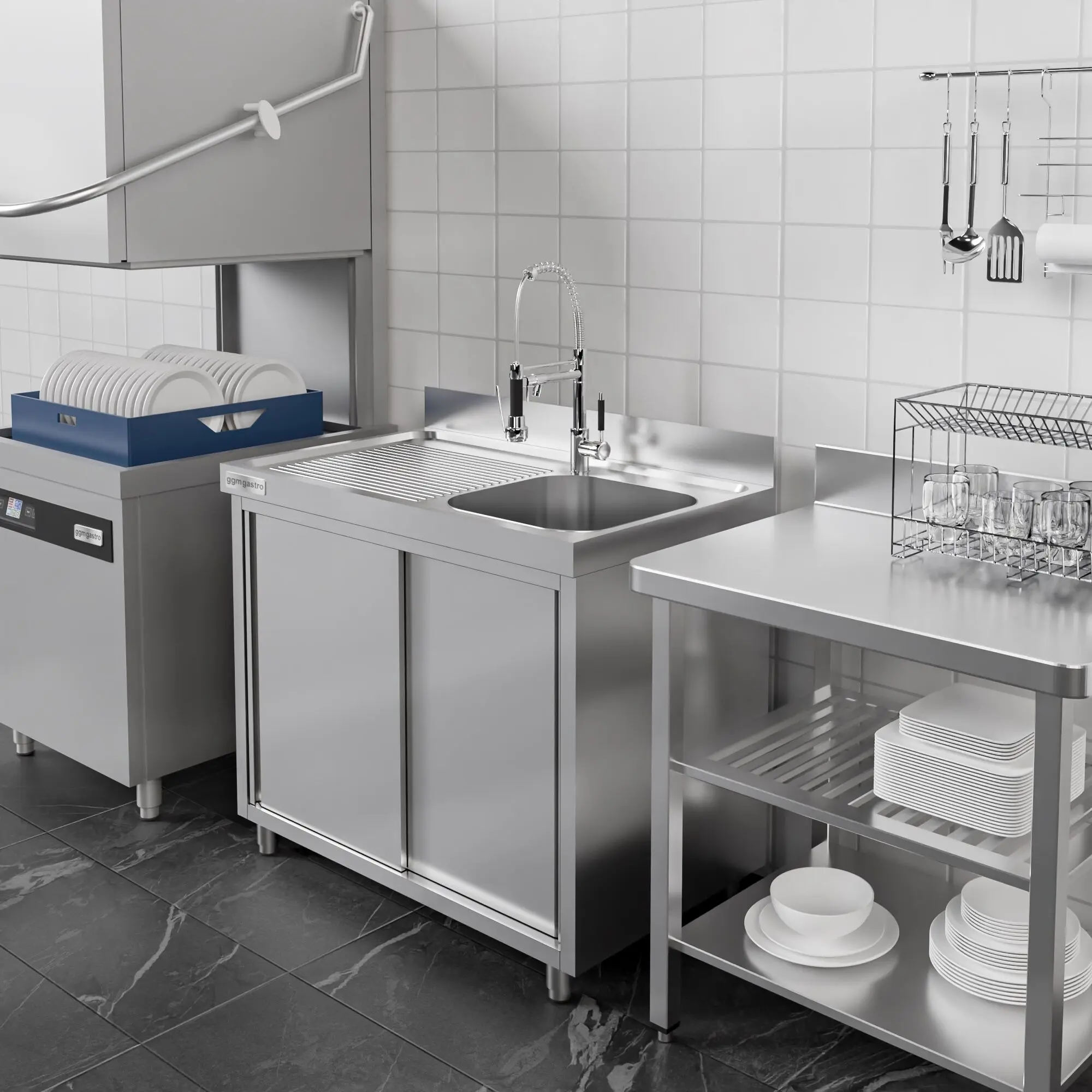 Стол-тумба с мойкой GGM Gastro SSK147BR1#ECO (Inox) - 7