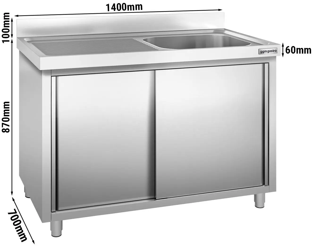 Стол-тумба с мойкой GGM Gastro SSK147BR1 (Inox) - 5