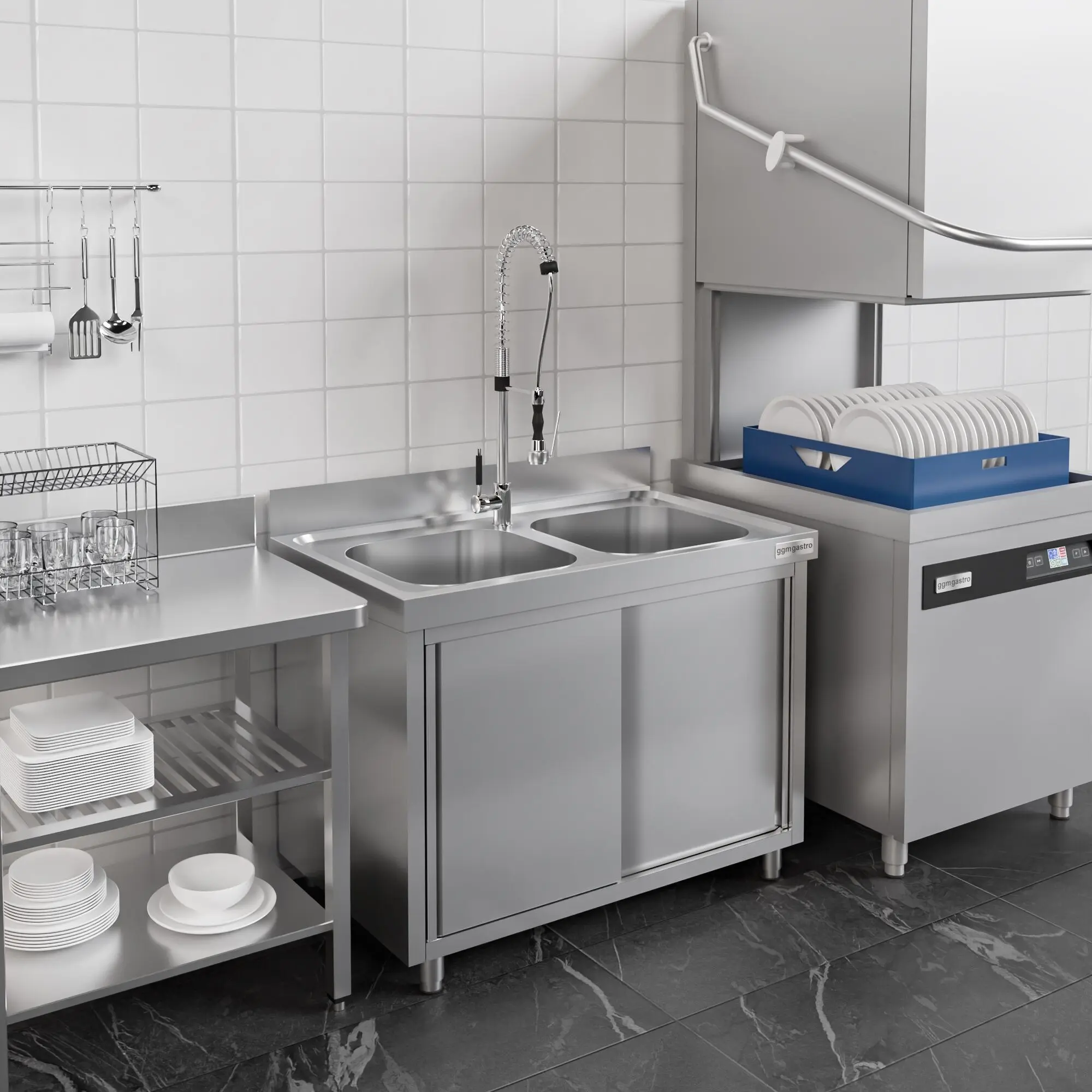 Стол-тумба с мойкой GGM Gastro SSK147BR1 (Inox) - 7