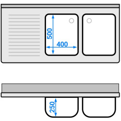 Стол-тумба с мойкой GGM Gastro SSK147BR2#ECO (Inox) Thumb