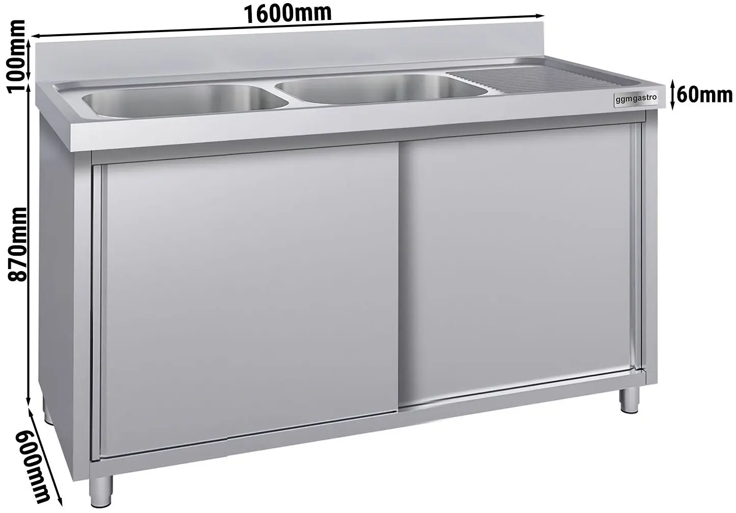 Masa-dulap cu chiuveta GGM Gastro SSK166BL2#ECO (Inox) - 5