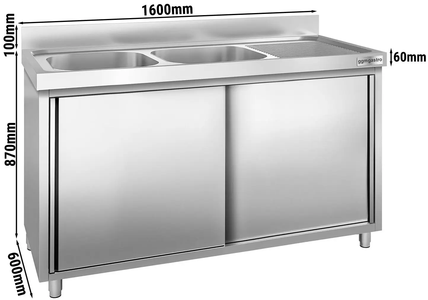Masa-dulap cu chiuveta GGM Gastro SSK166BL2 (Inox) - 5