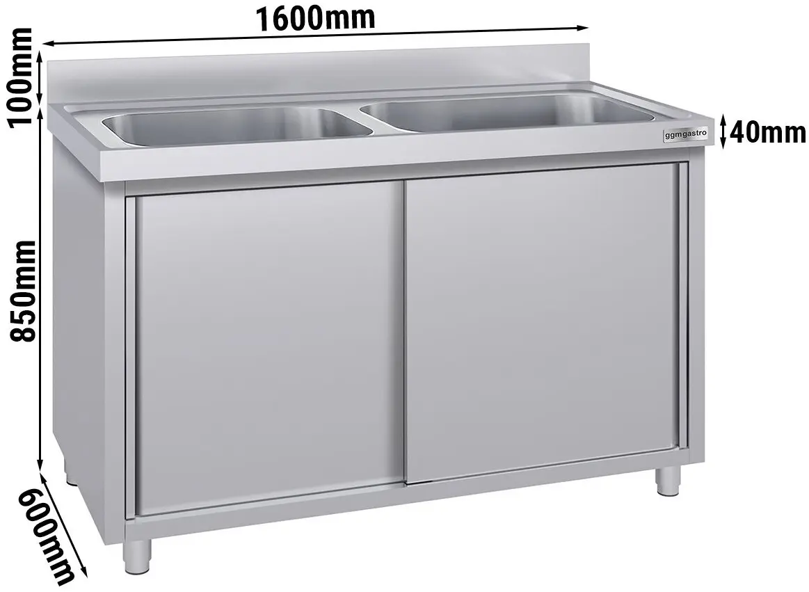 Стол-тумба с мойкой GGM Gastro SSK166BM2#ECO (Inox) - 11