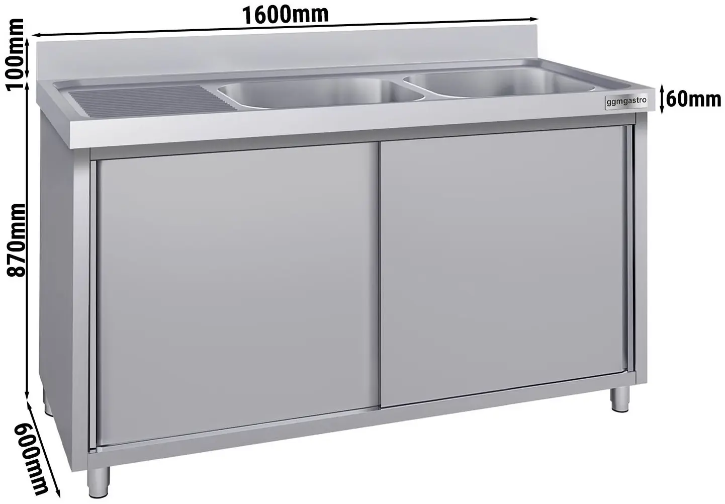 Стол-тумба с мойкой GGM Gastro SSK166BR2#ECO (Inox) - 5