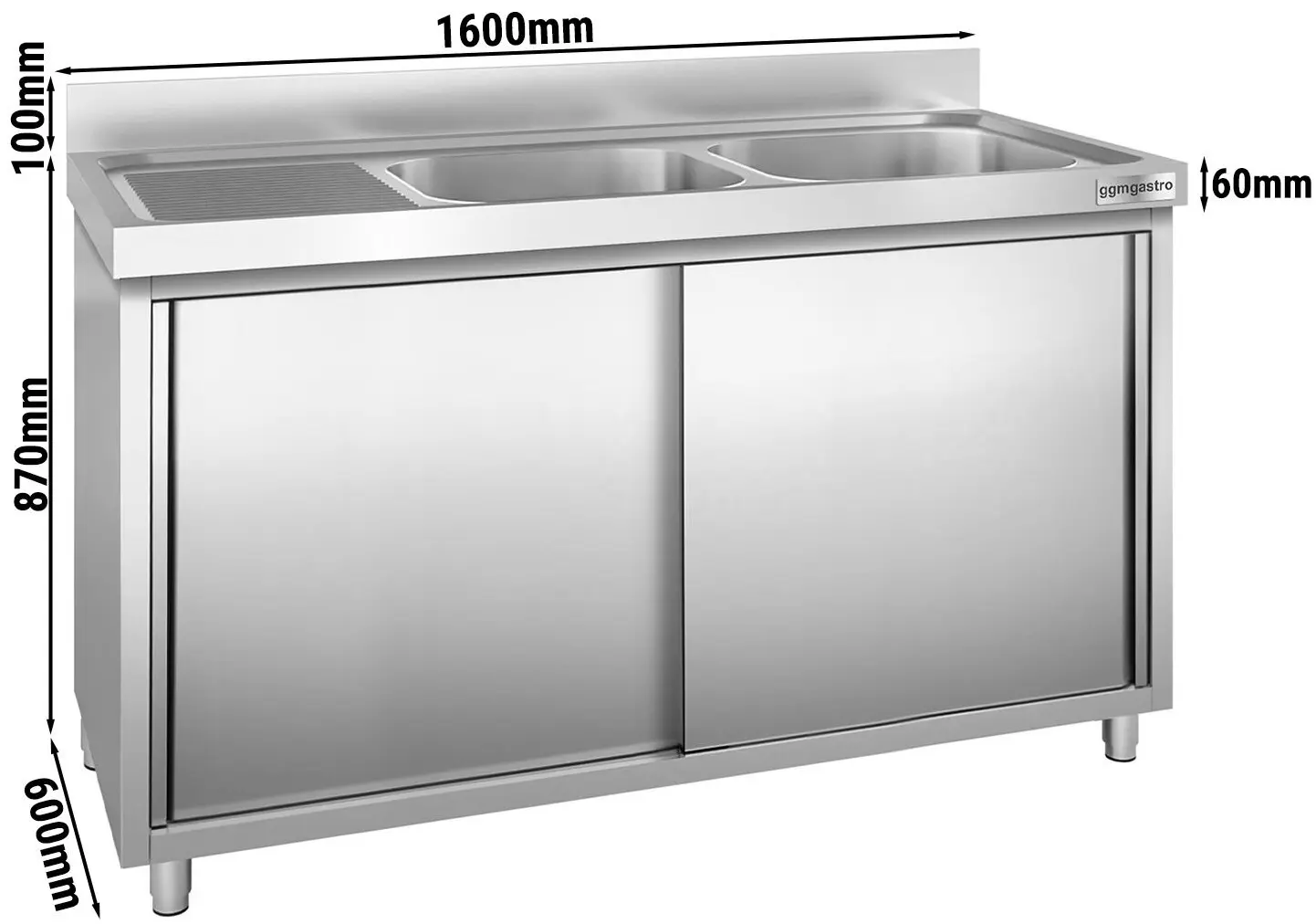 Masa-dulap cu chiuveta GGM Gastro SSK166BR2 (Inox) - 5