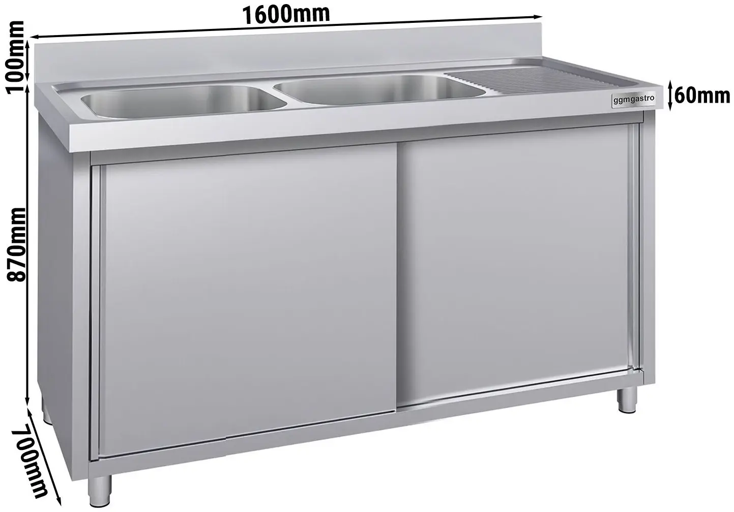 Masa-dulap cu chiuveta GGM Gastro SSK167BL2#ECO (Inox) - 5