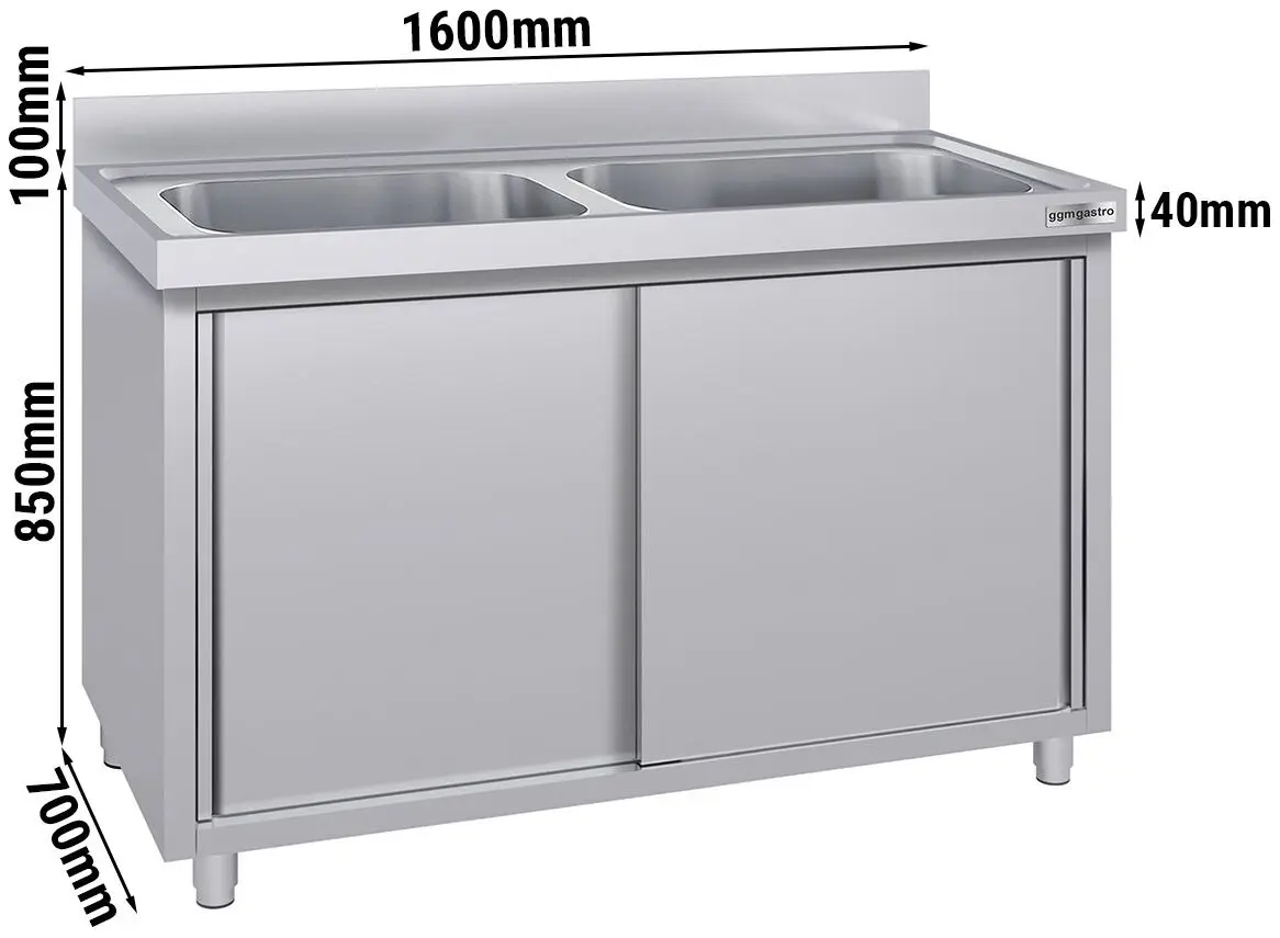 Стол-тумба с мойкой GGM Gastro SSK167BM2#ECO (Inox) - 11