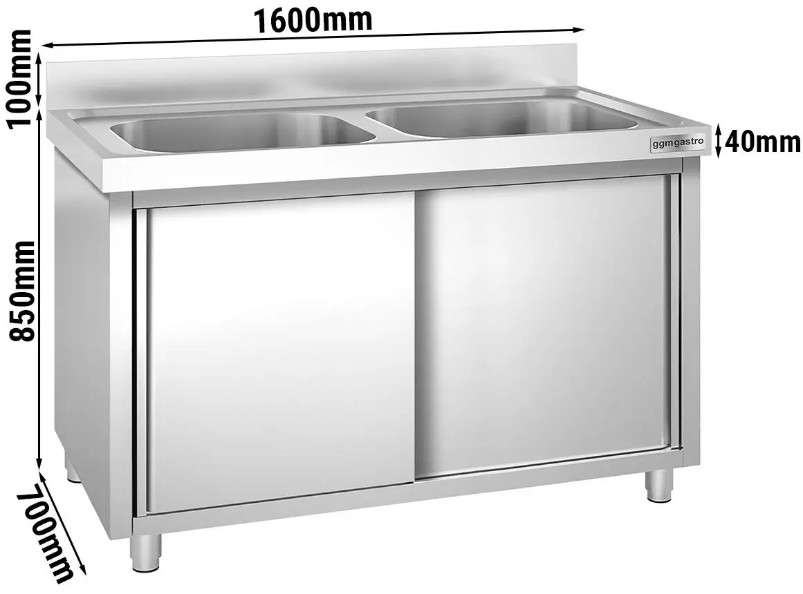Стол-тумба с мойкой GGM Gastro SSK167BM2 (Inox) - 12