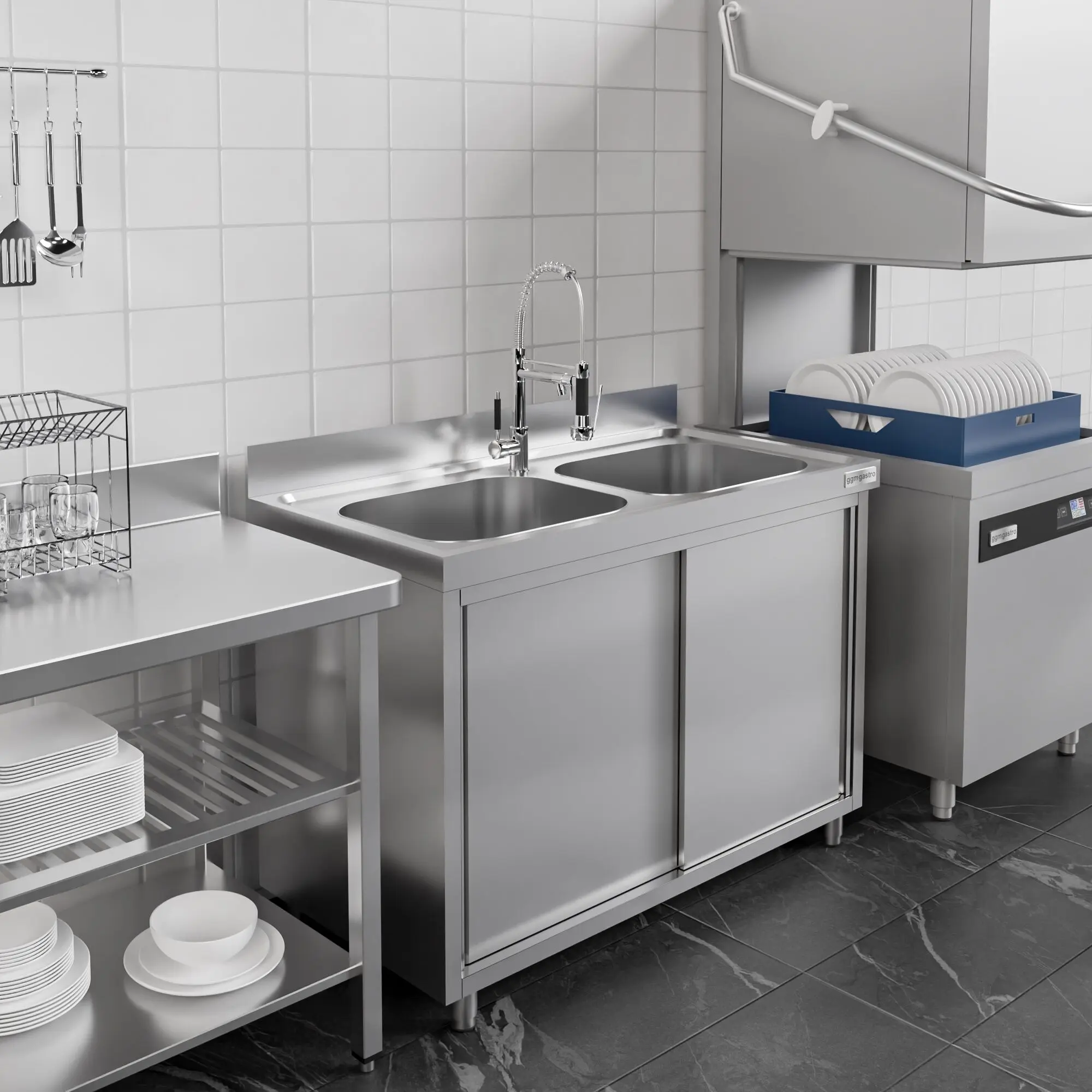 Стол-тумба с мойкой GGM Gastro SSK167BM2 (Inox) - 14