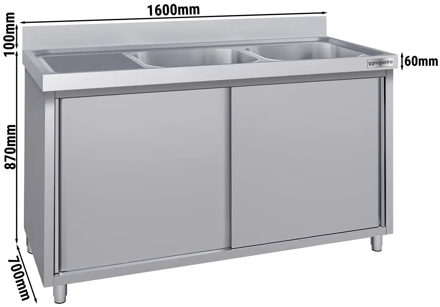 Стол-тумба с мойкой GGM Gastro SSK167BR2#ECO (Inox) - 5