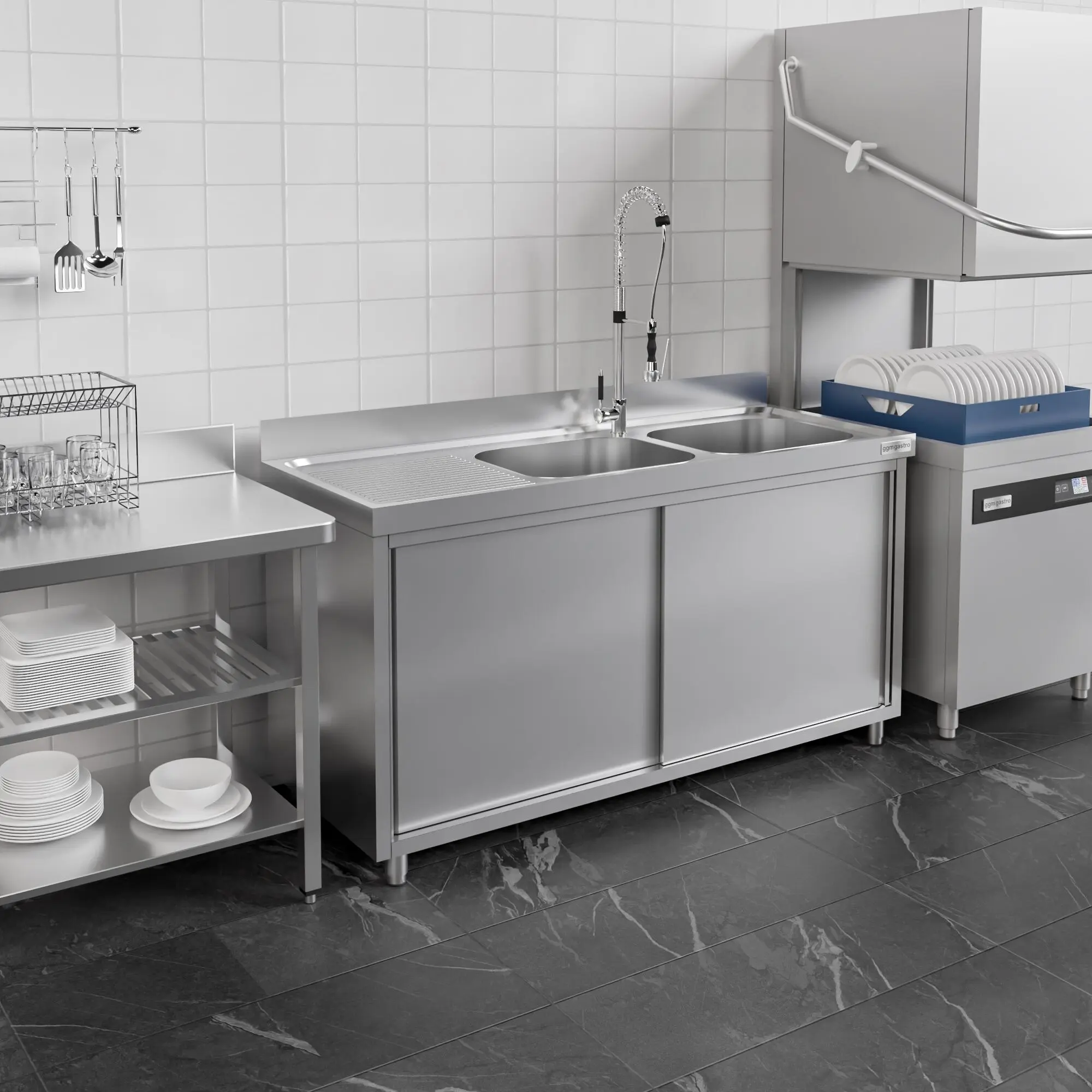 Стол-тумба с мойкой GGM Gastro SSK167BR2#ECO (Inox) - 7