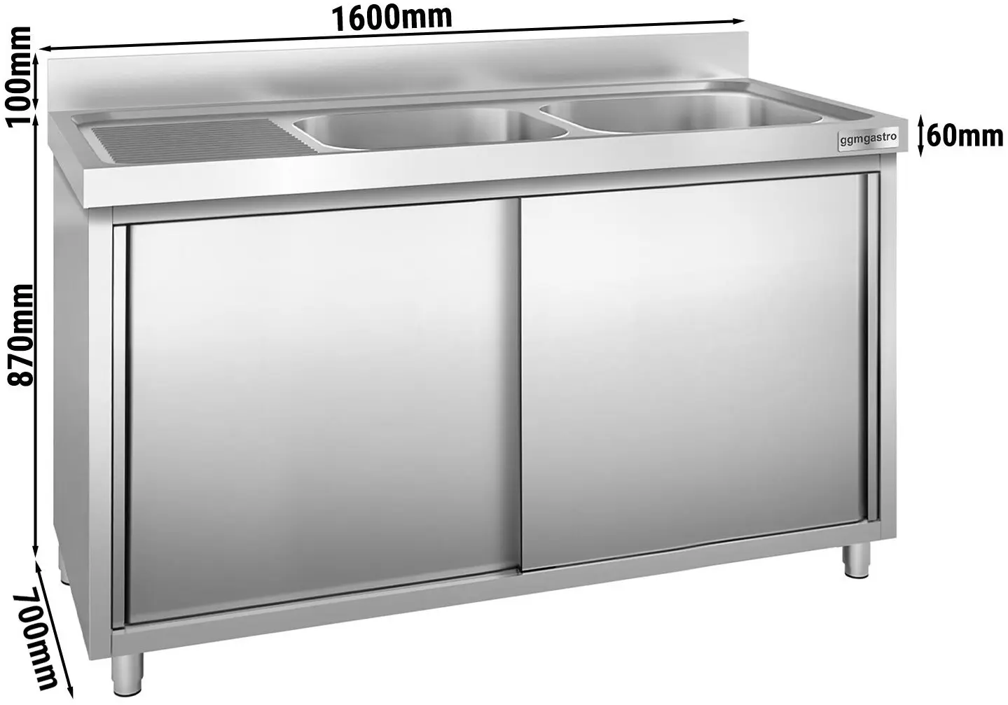Стол-тумба с мойкой GGM Gastro SSK167BR2 (Inox) - 5
