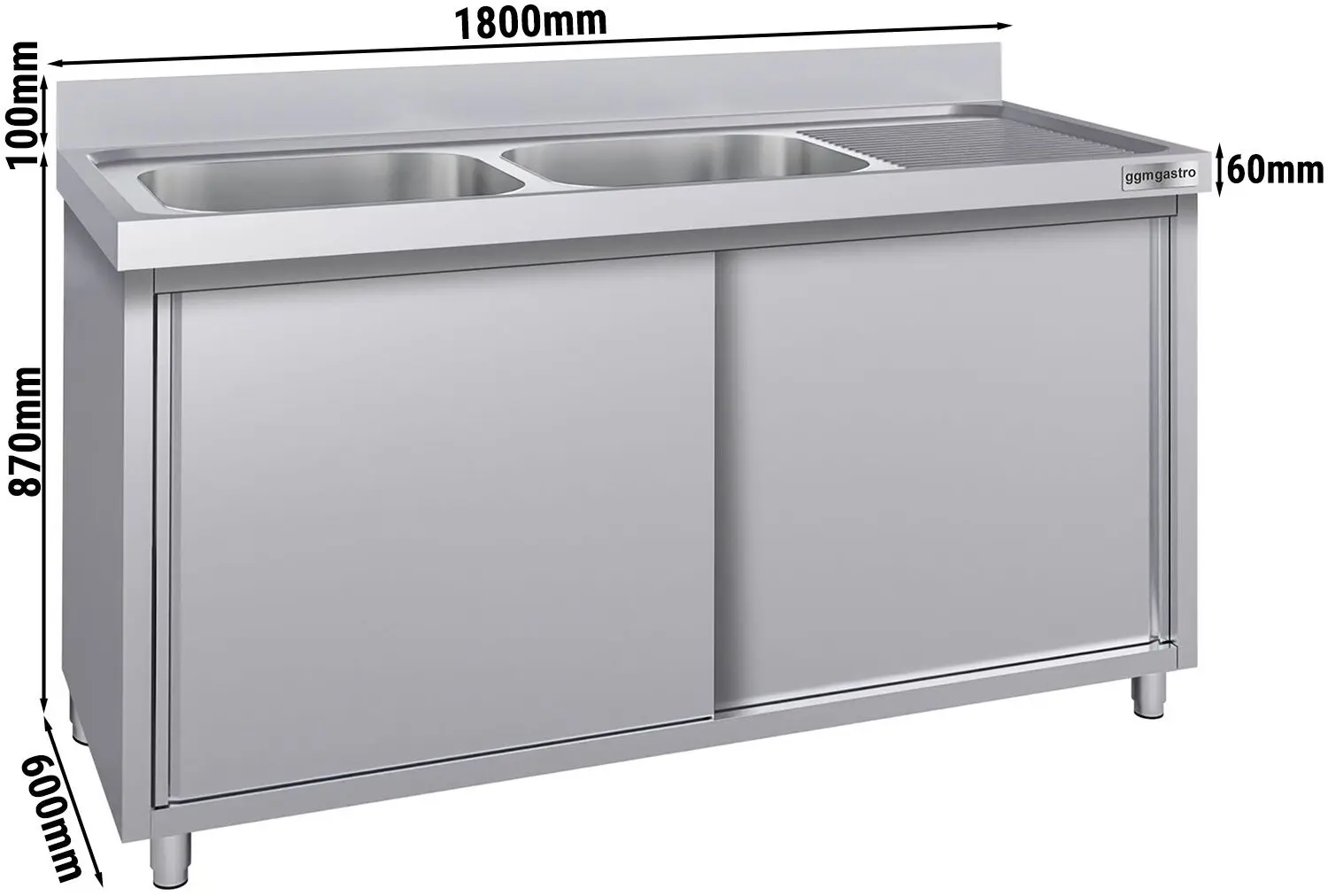Masa-dulap cu chiuveta GGM Gastro SSK186BL2#ECO (Inox) - 5
