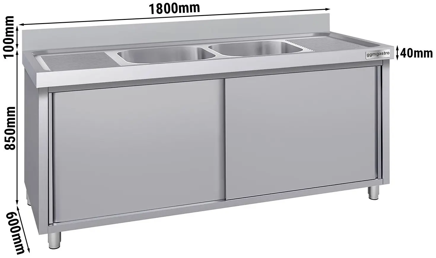 Masa-dulap cu chiuveta GGM Gastro SSK186BM2#ECO (Inox) - 14