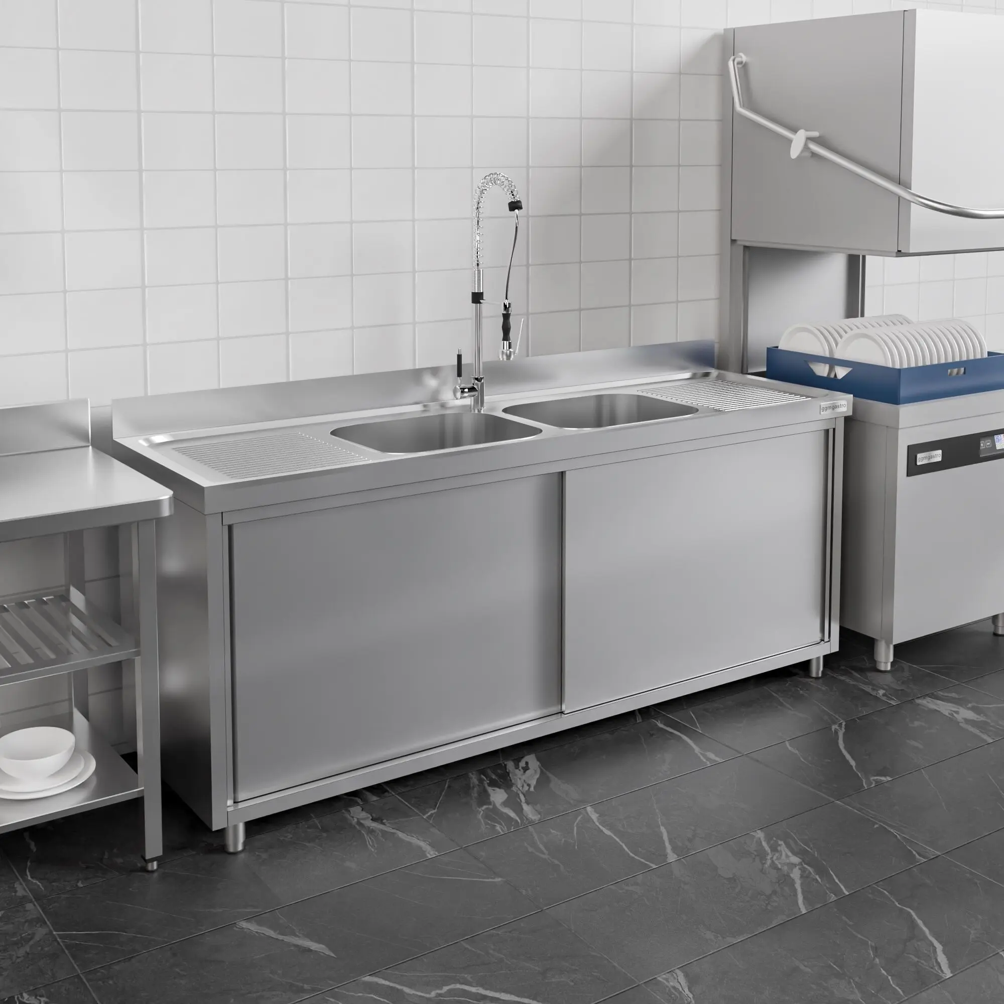 Masa-dulap cu chiuveta GGM Gastro SSK186BM2#ECO (Inox) - 16