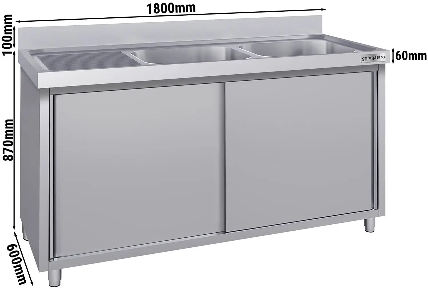 Стол-тумба с мойкой GGM Gastro SSK186BR2#ECO (Inox) - 5
