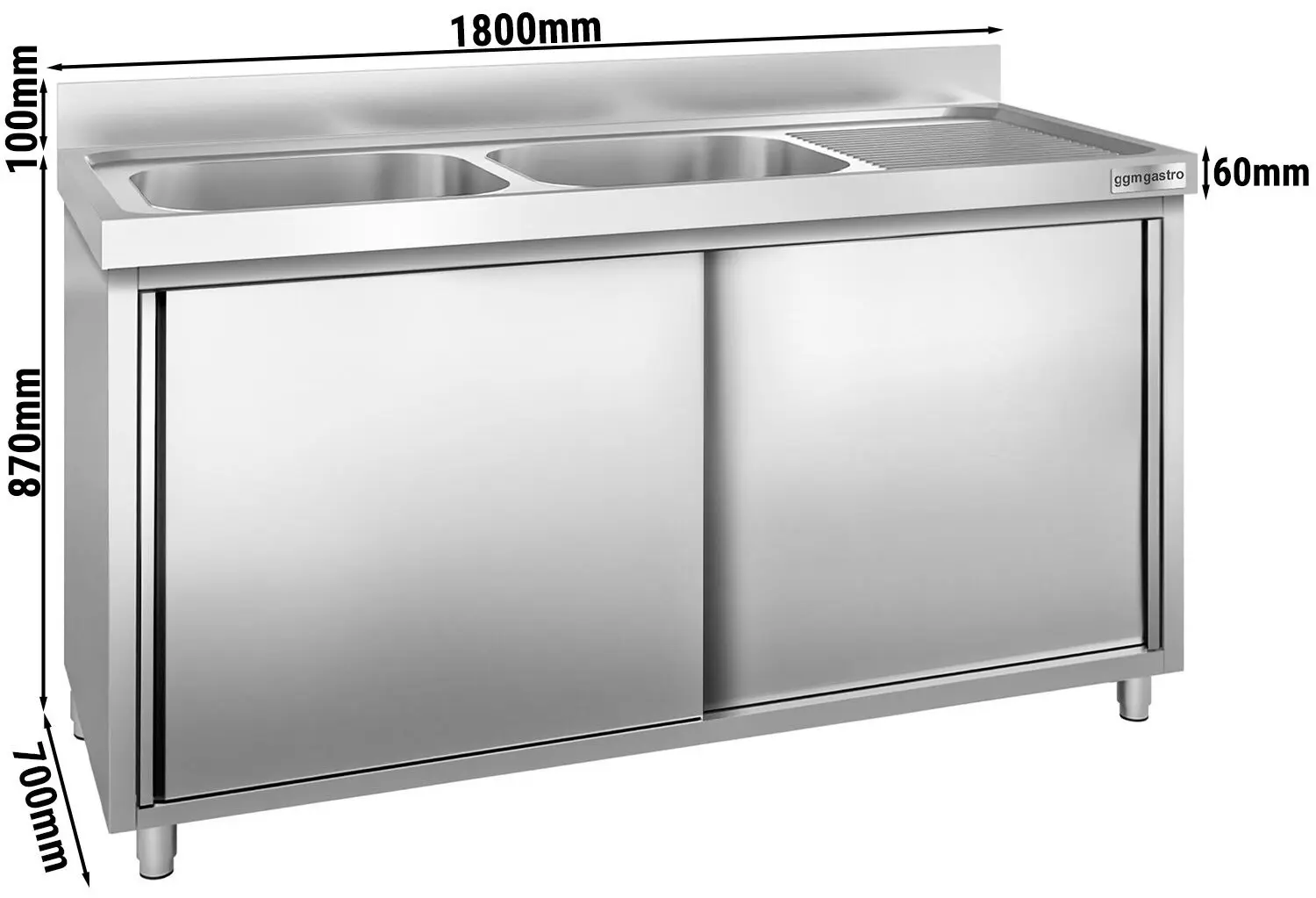 Стол-тумба с мойкой GGM Gastro SSK187BL2 (Inox) - 5