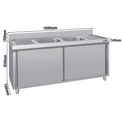 Стол-тумба с мойкой GGM Gastro SSK187BM2#ECO (Inox) Thumb
