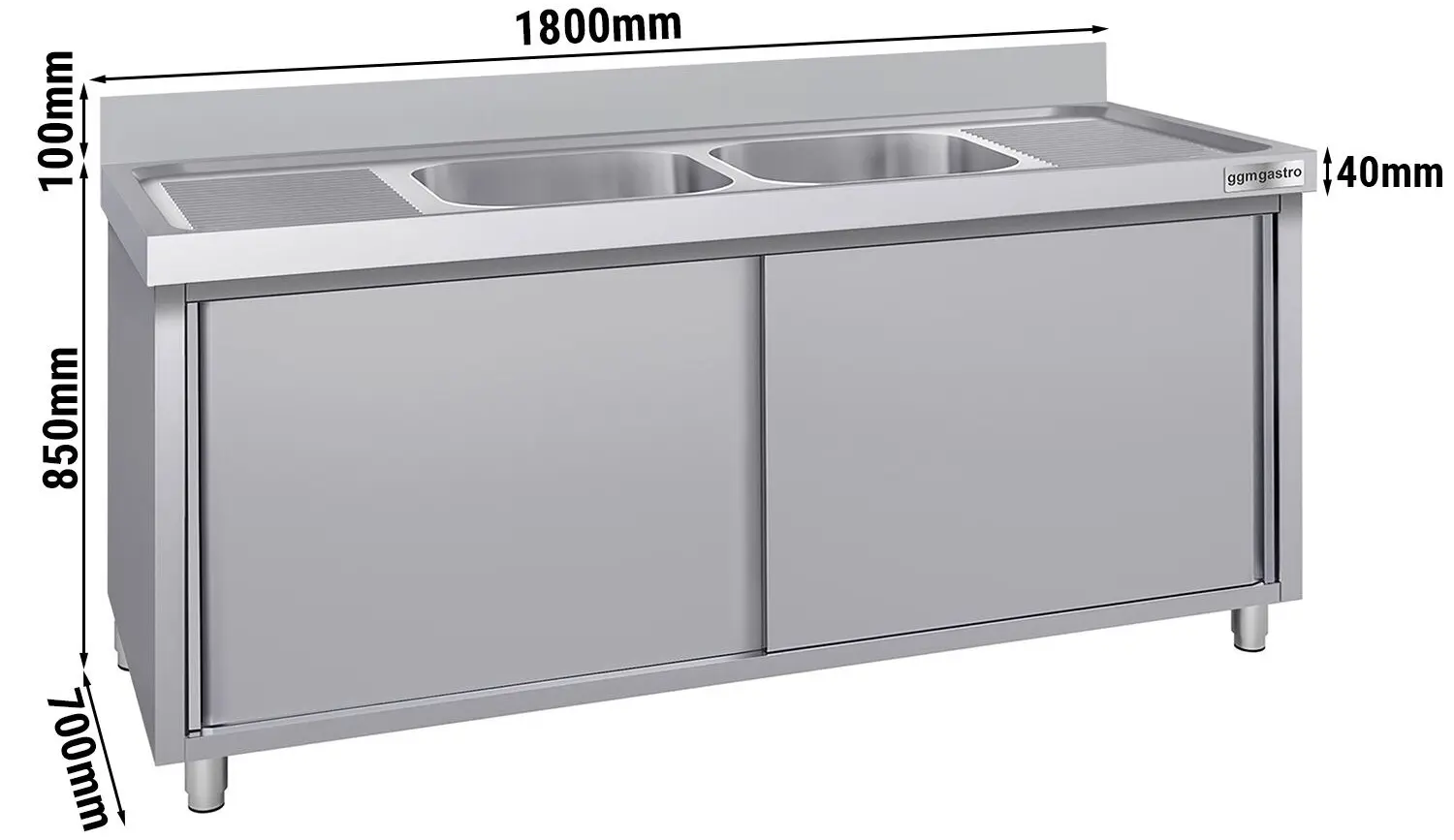 Стол-тумба с мойкой GGM Gastro SSK187BM2#ECO (Inox) - 14