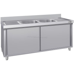 Стол-тумба с мойкой GGM Gastro SSK187BM2#ECO (Inox)