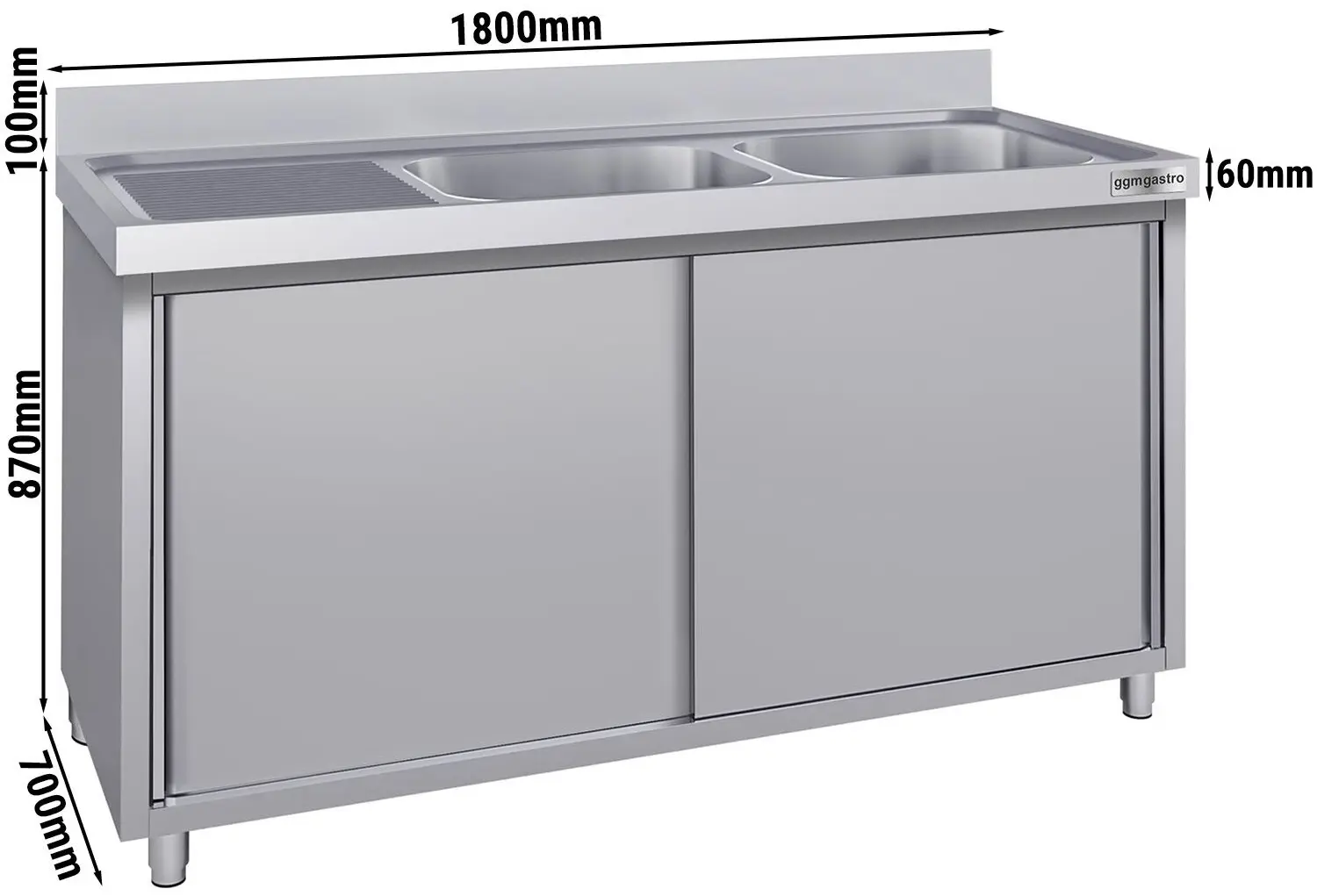 Стол-тумба с мойкой GGM Gastro SSK187BR2#ECO (Inox) - 5