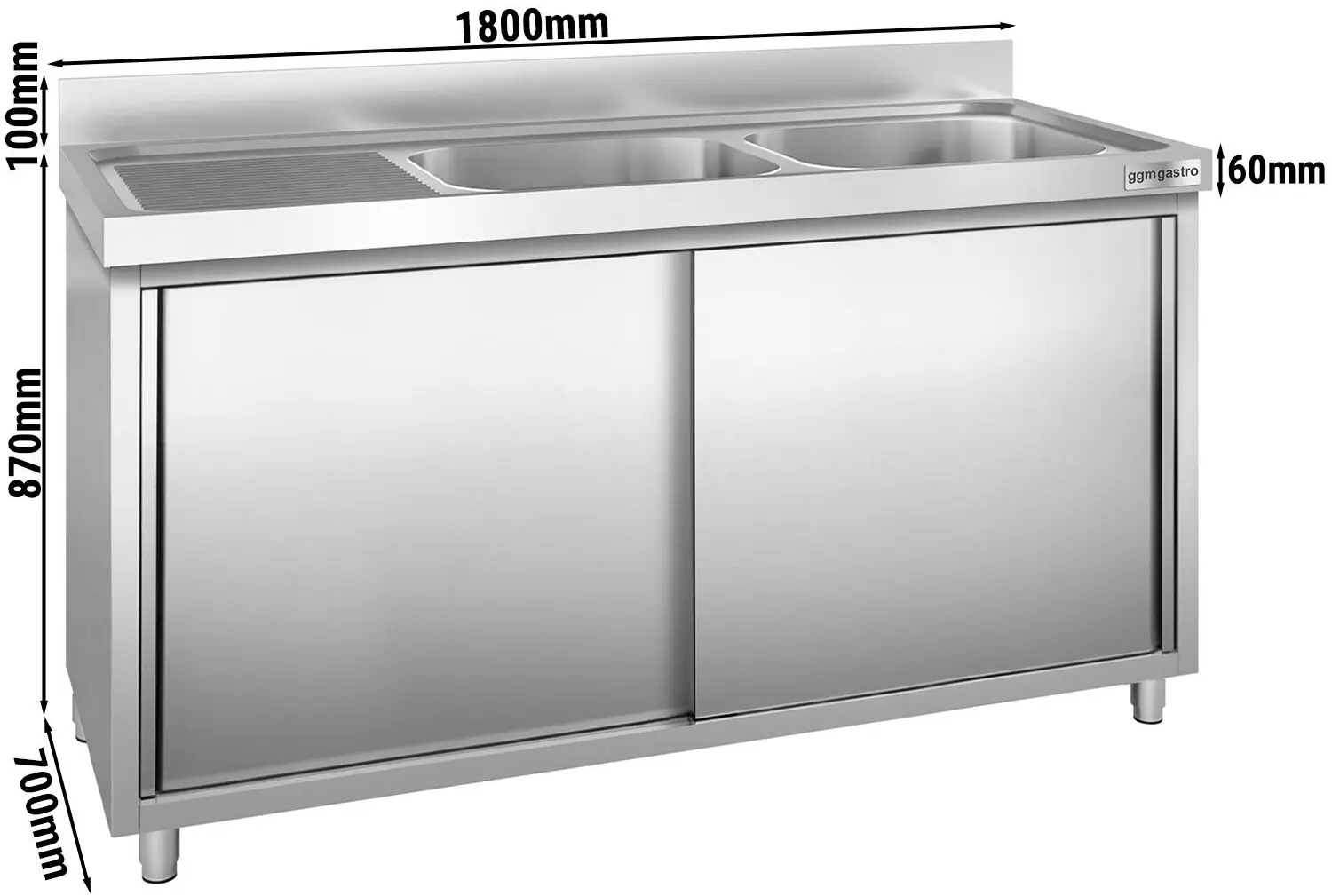 Стол-тумба с мойкой GGM Gastro SSK187BR2 (Inox) - 5