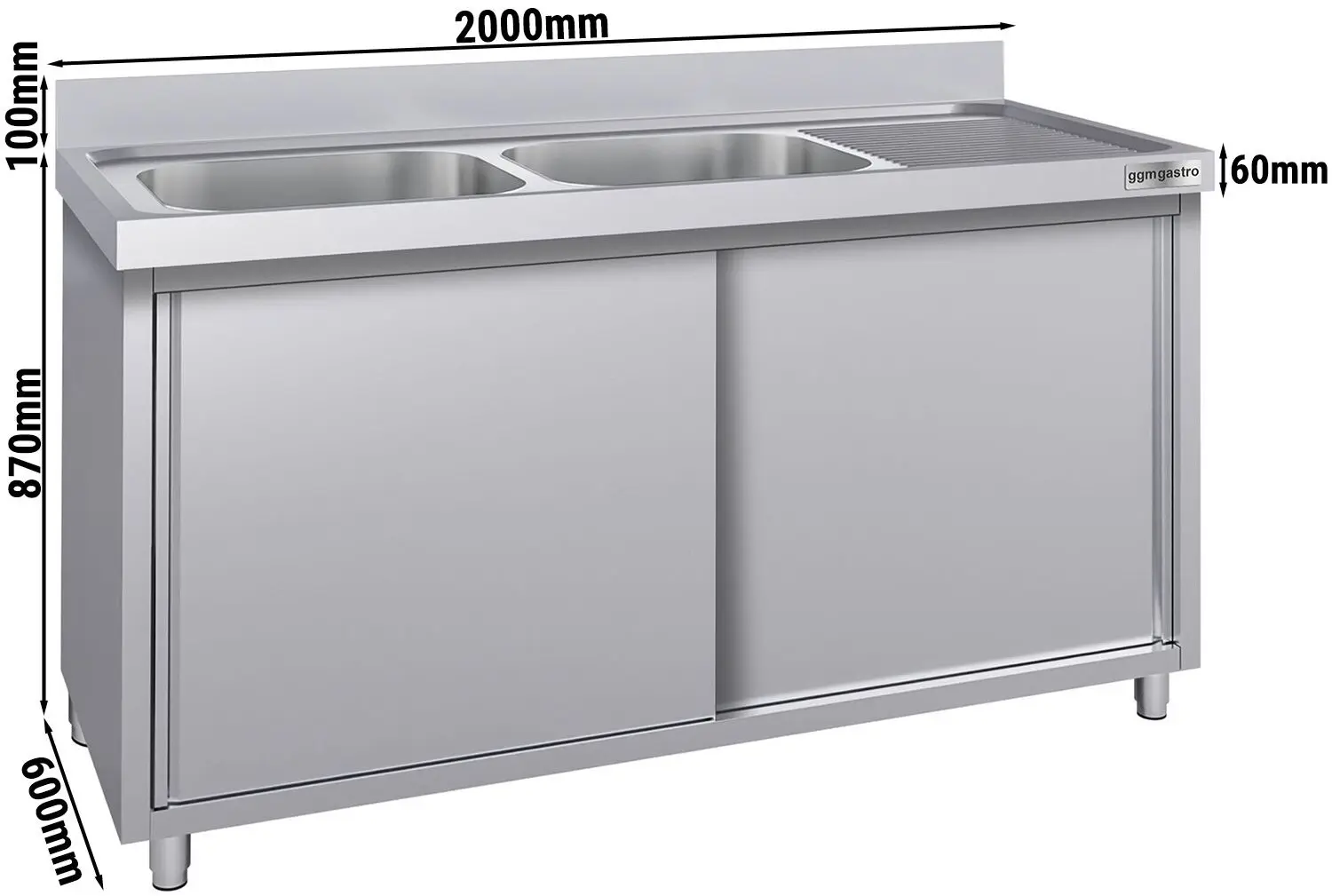 Masa-dulap cu chiuveta GGM Gastro SSK206BL2#ECO (Inox) - 5