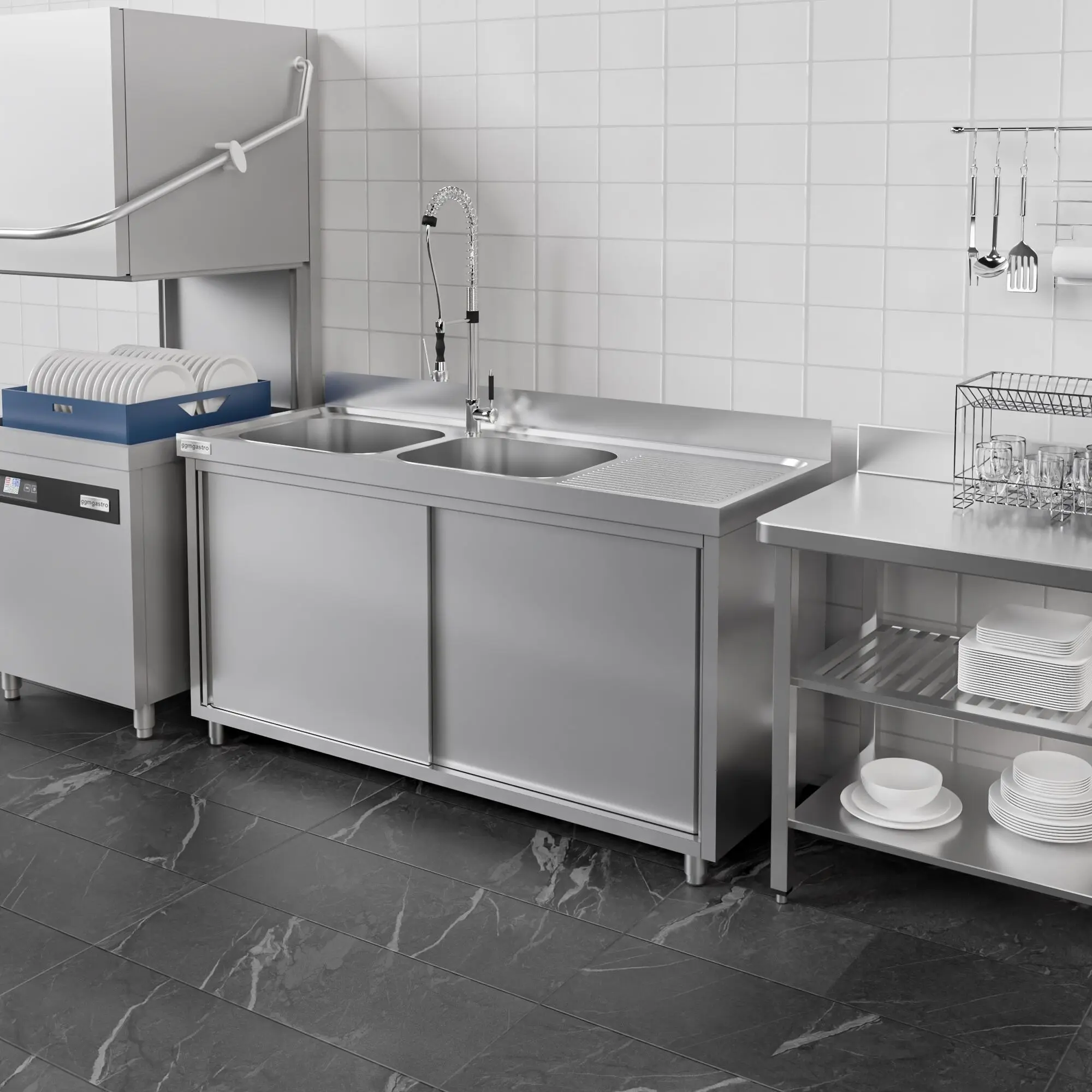 Masa-dulap cu chiuveta GGM Gastro SSK206BL2#ECO (Inox) - 7