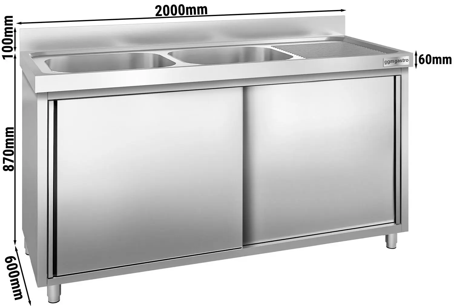 Стол-тумба с мойкой GGM Gastro SSK206BL2 (Inox) - 5