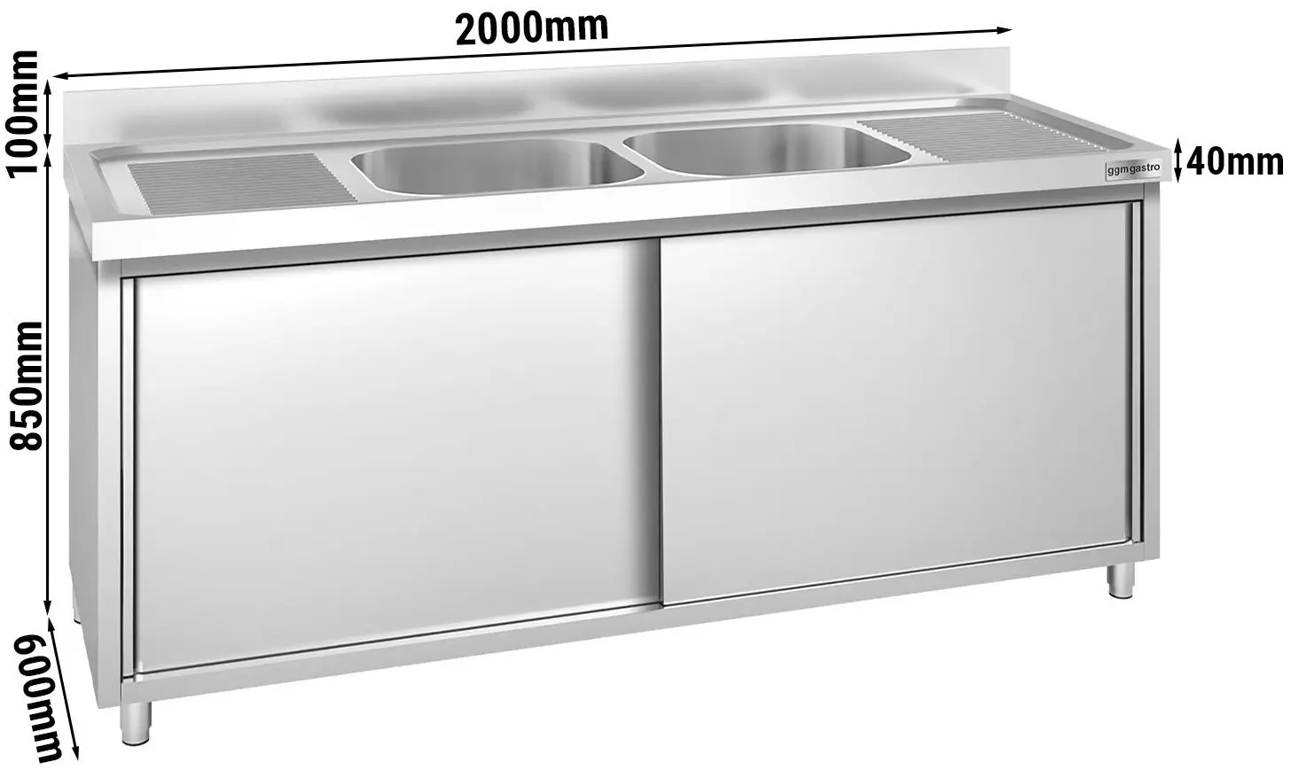 Стол-тумба с мойкой GGM Gastro SSK206BM2 (Inox) - 11