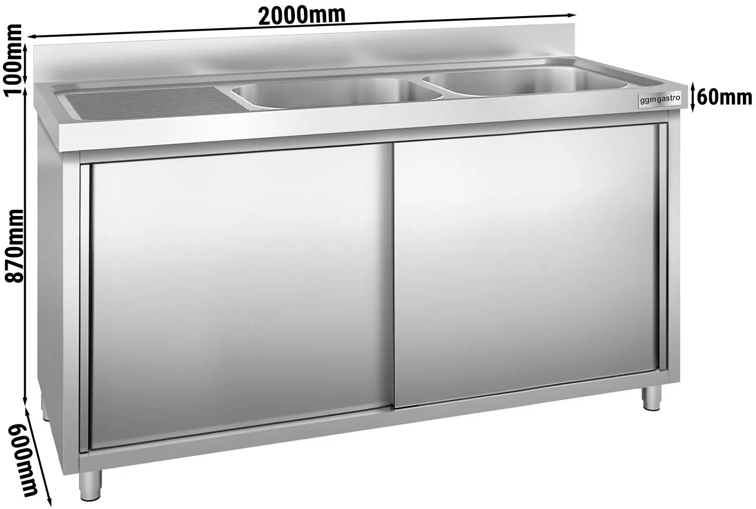 Стол-тумба с мойкой GGM Gastro SSK206BR2 (Inox) - 5