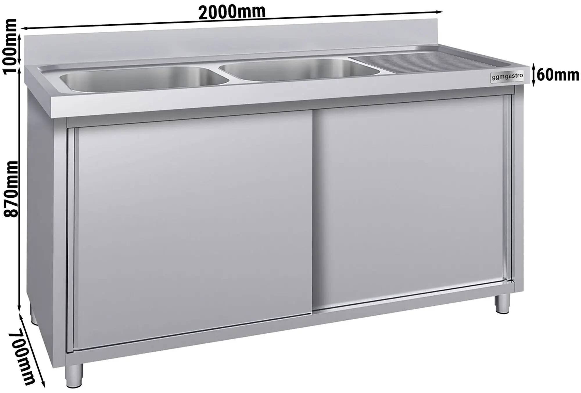 Стол-тумба с мойкой GGM Gastro SSK207BL2#ECO (Inox) - 5