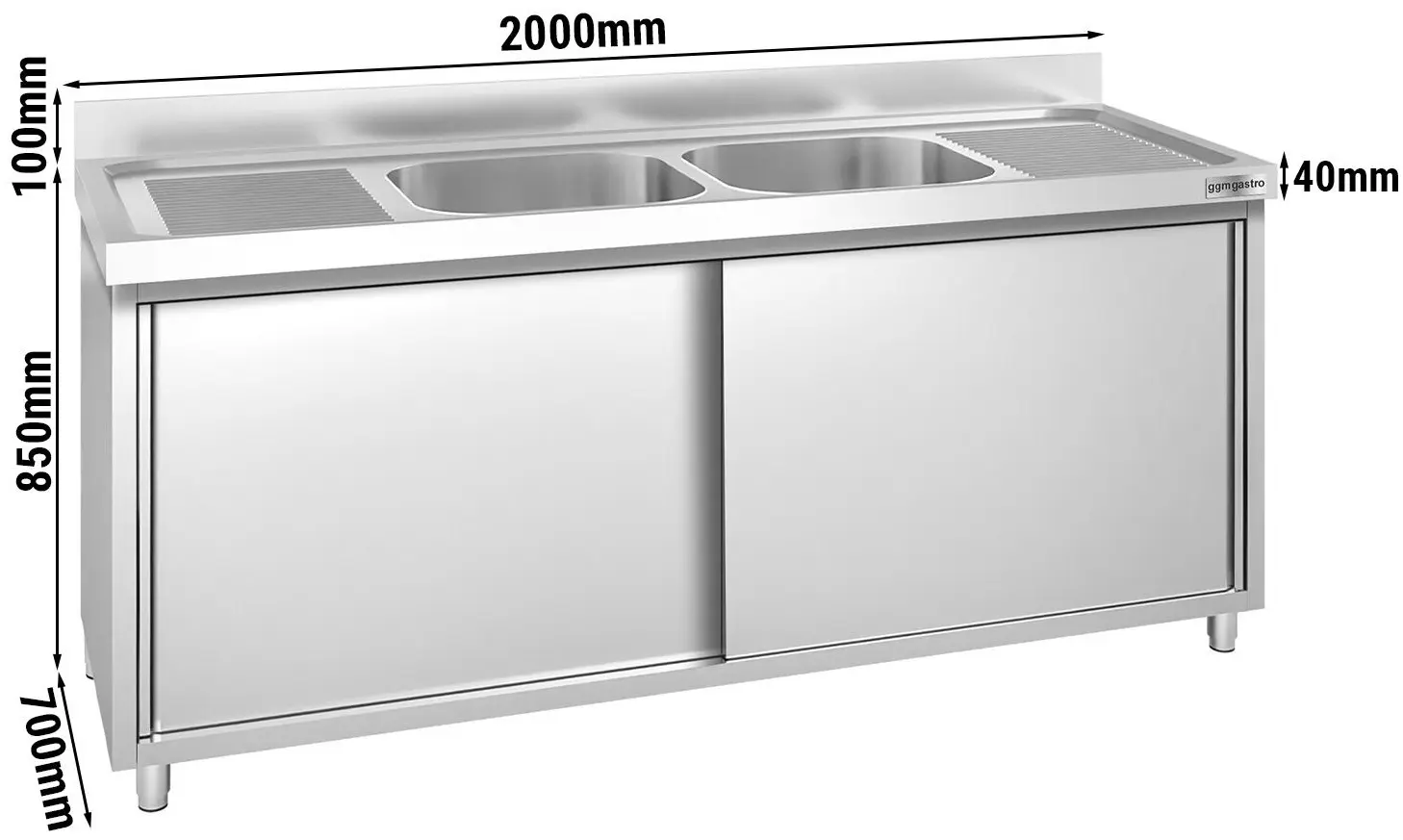 Стол-тумба с мойкой GGM Gastro SSK207BM2 (Inox) - 12