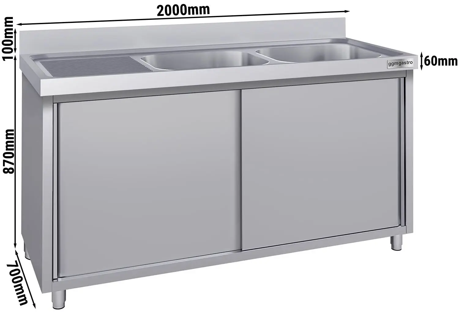 Стол-тумба с мойкой GGM Gastro SSK207BR2#ECO (Inox) - 5