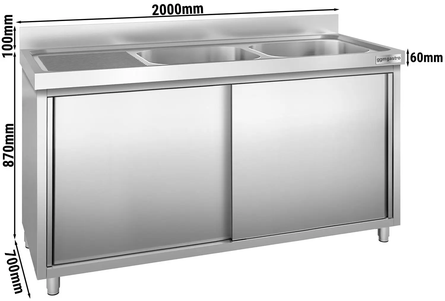 Стол-тумба с мойкой GGM Gastro SSK207BR2 (Inox) - 5
