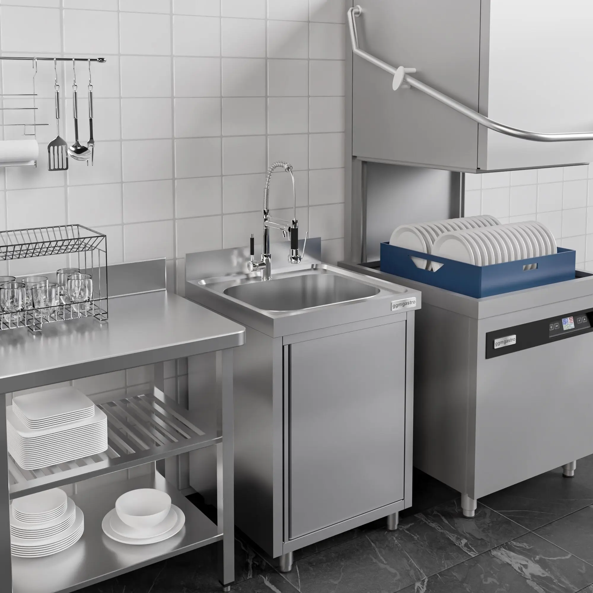 Стол-тумба с мойкой GGM Gastro SSK67BM1#ECO (Inox) - 7