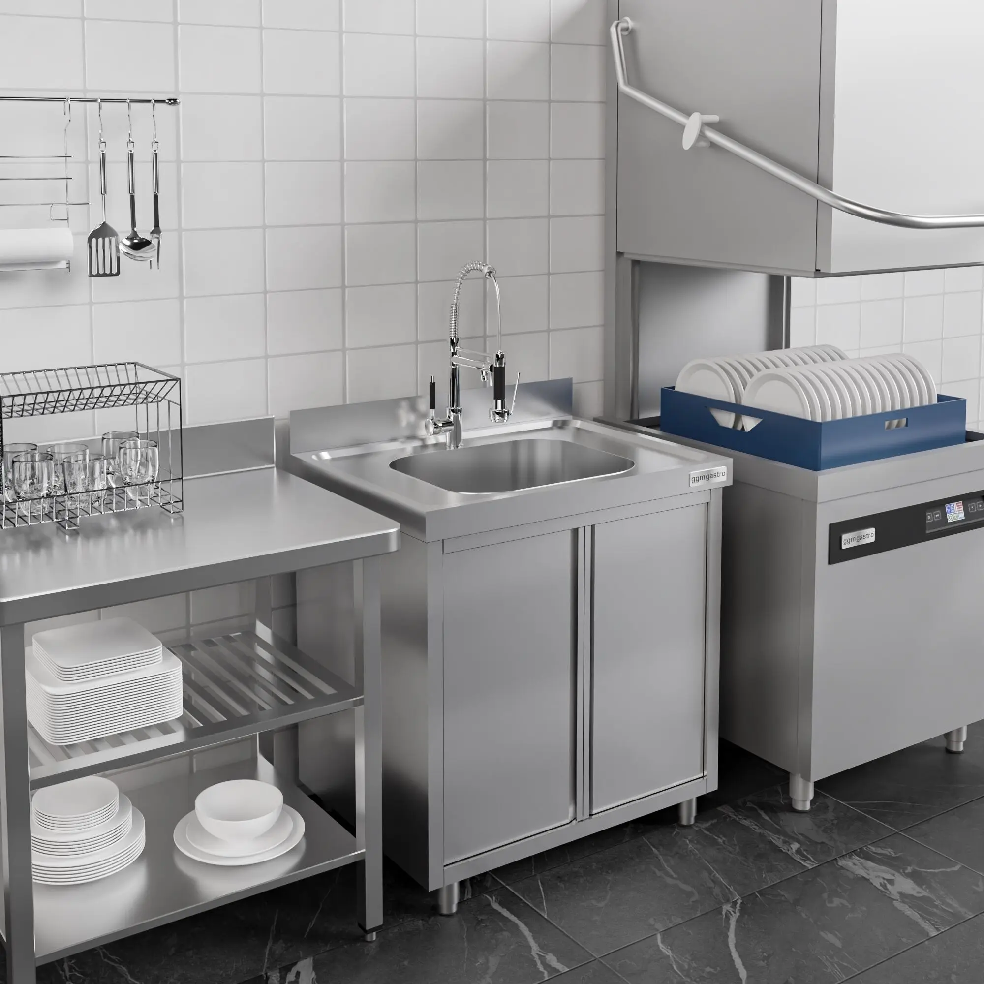 Стол-тумба с мойкой GGM Gastro SSK86BM1 (Inox) - 7