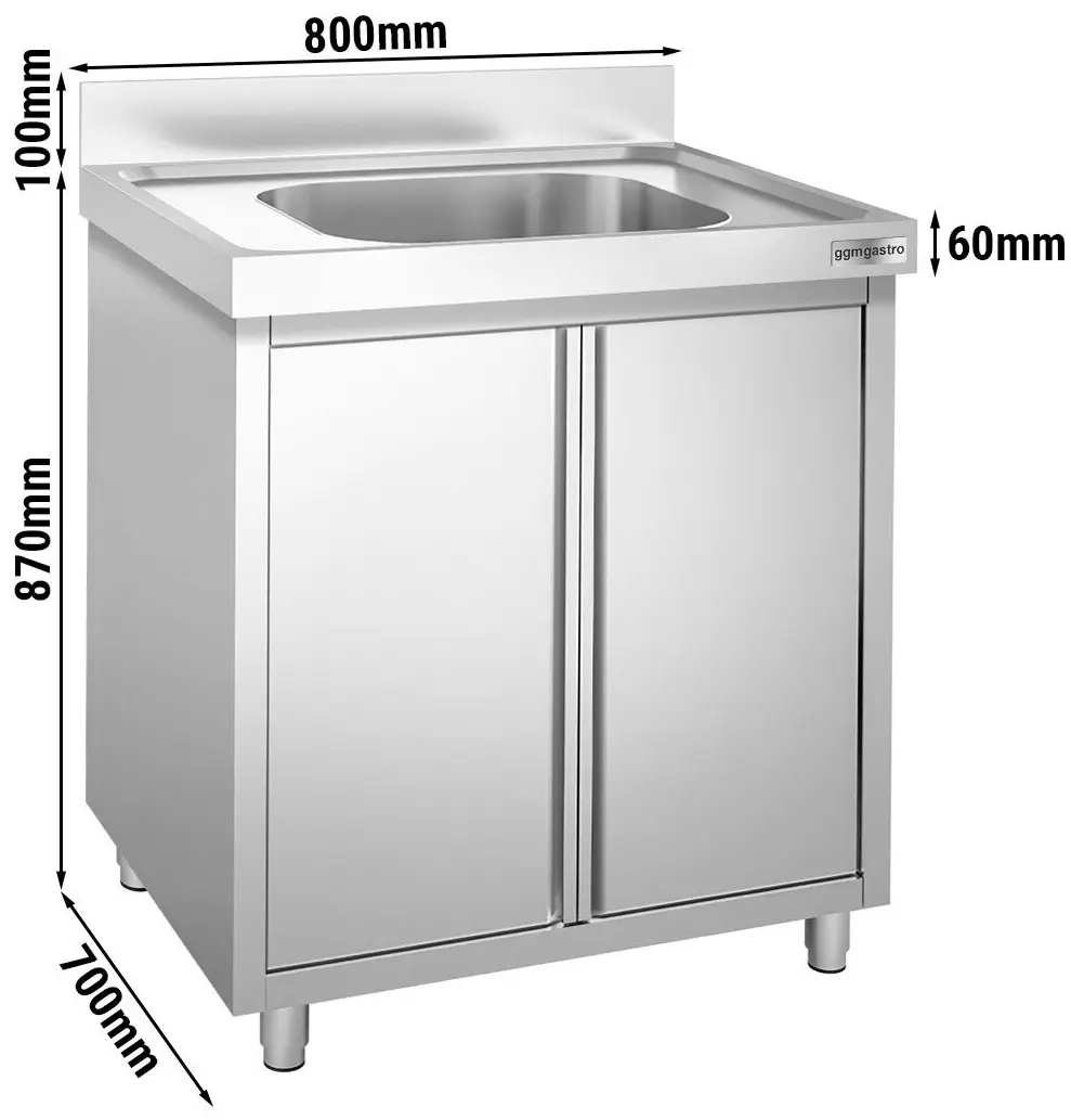 Стол-тумба с мойкой GGM Gastro SSK87BM1 (Inox) - 5