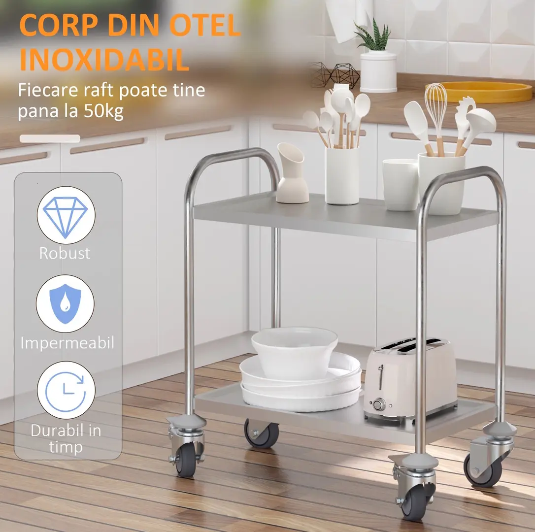 Carucior de servire Homcom 801-076 (Inox) - 5