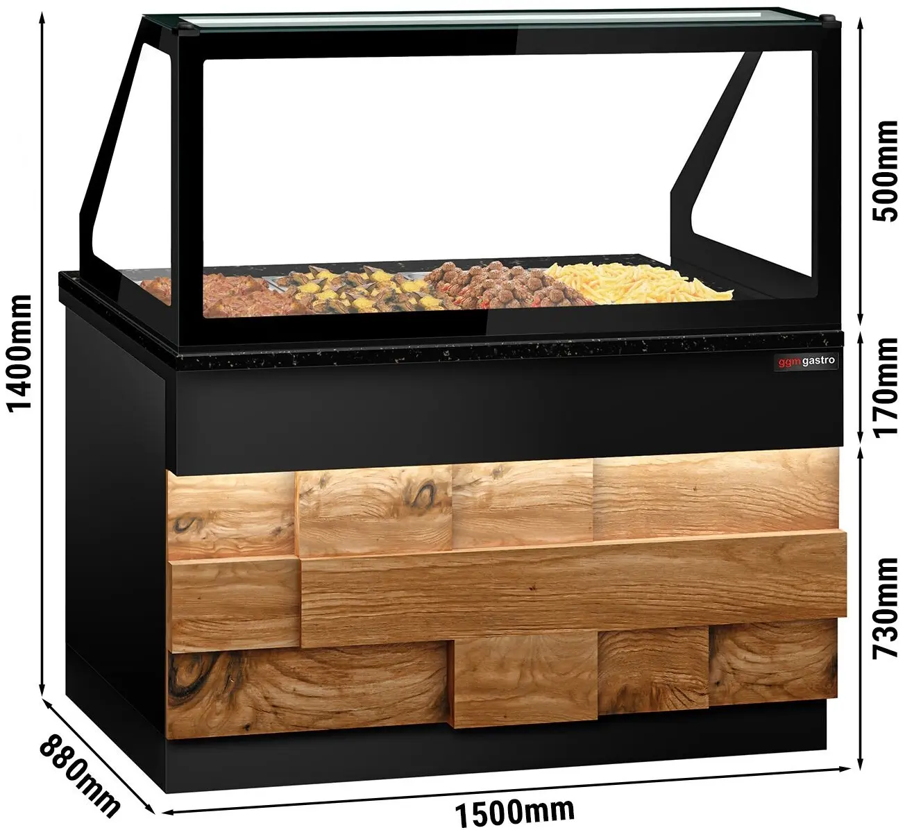 Vitrina calda GGM Gastro Toronto WVE150D (Black/Natural) - 6