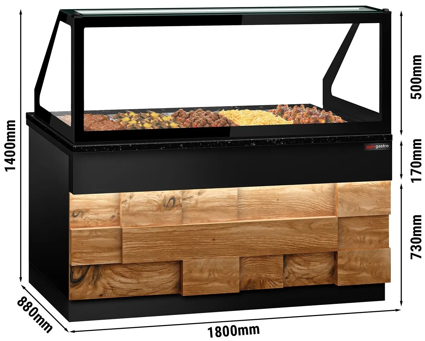 Тепловая витрина GGM Gastro Toronto WVE180D (Black/Natural) - 6